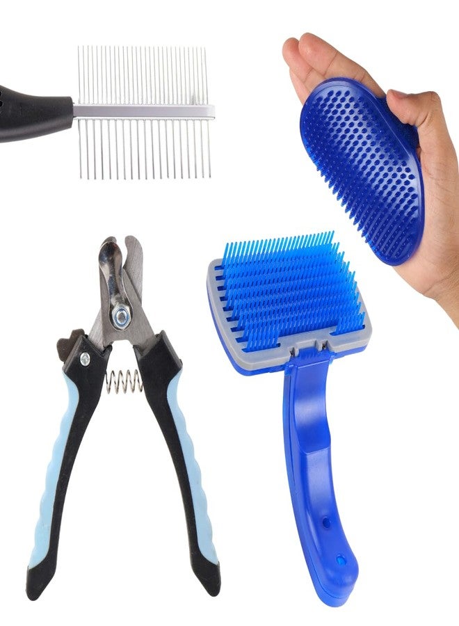 REGIIS PetCare Professional Dog Grooming Kit, 4-Piece Set with Self-Cleaning Slicker Brush, Nail Clippers, Deshedding Tool, and Massage Brush for Dogs - Image 1